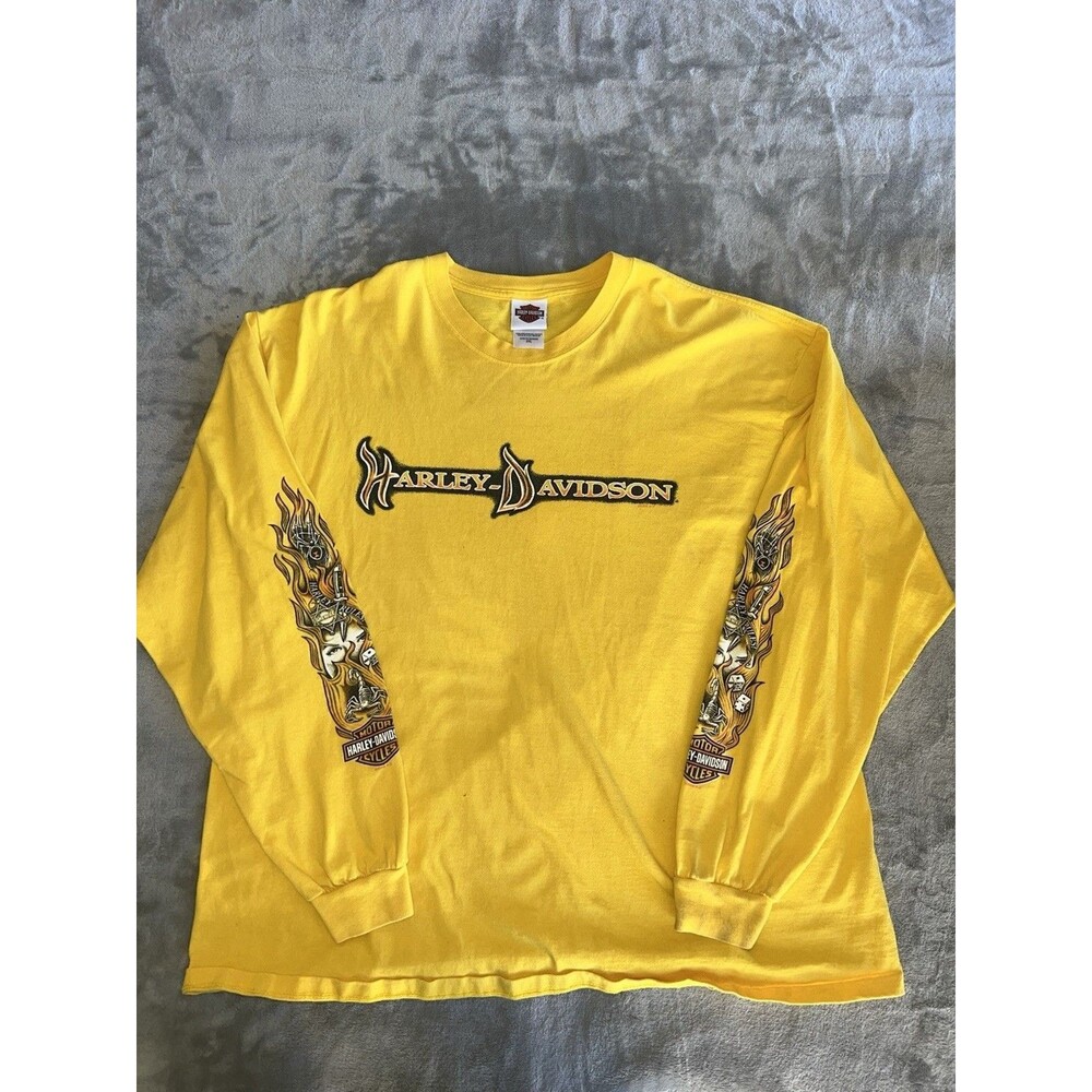 Vintage Y2K Harley Davidson Lightning Flame Longsleeve Santa Fe Yellow Size XXL